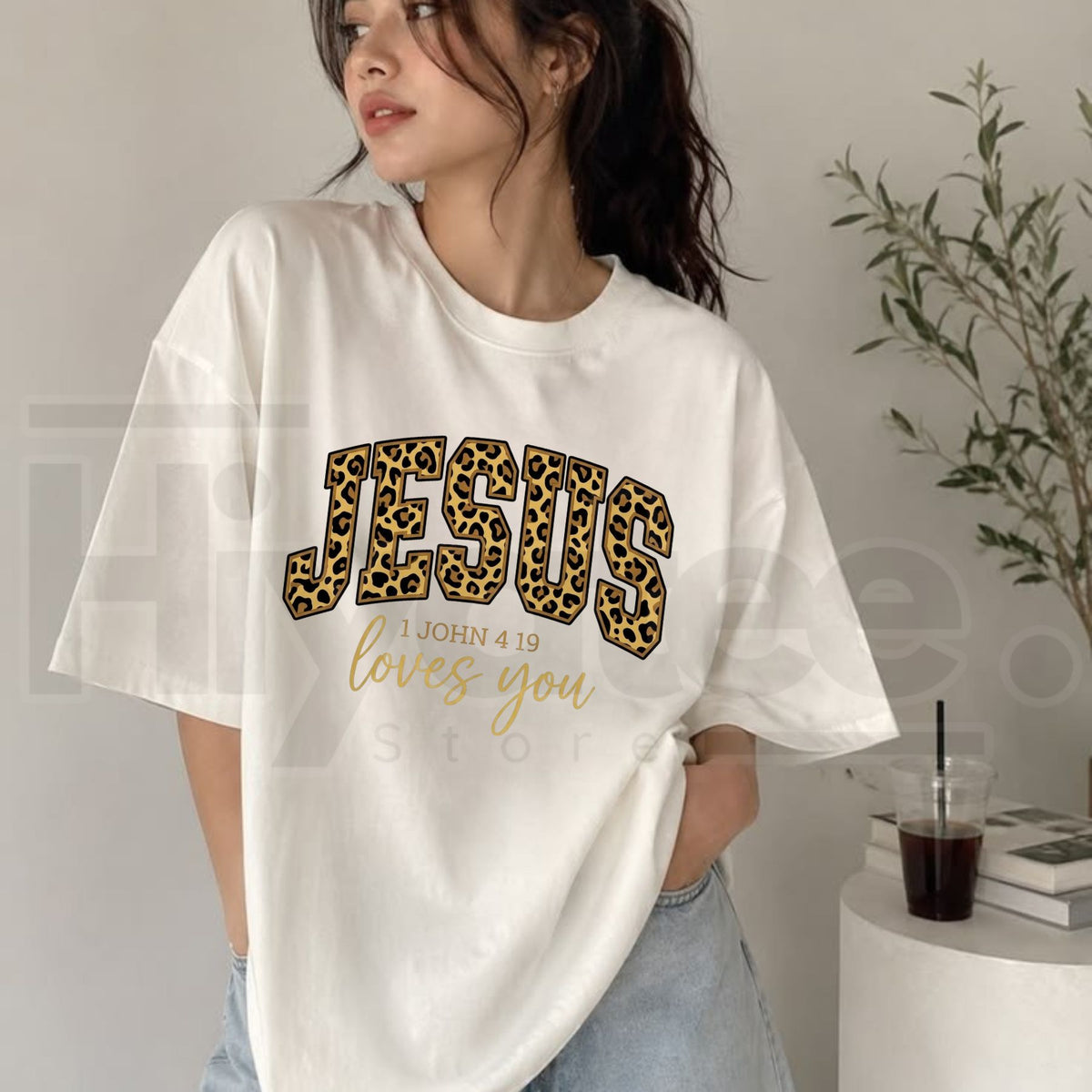 Cheetah Print Jesus Christian T-Shirt – Trendy Bible Verse Faith Crewneck - Hiyatee