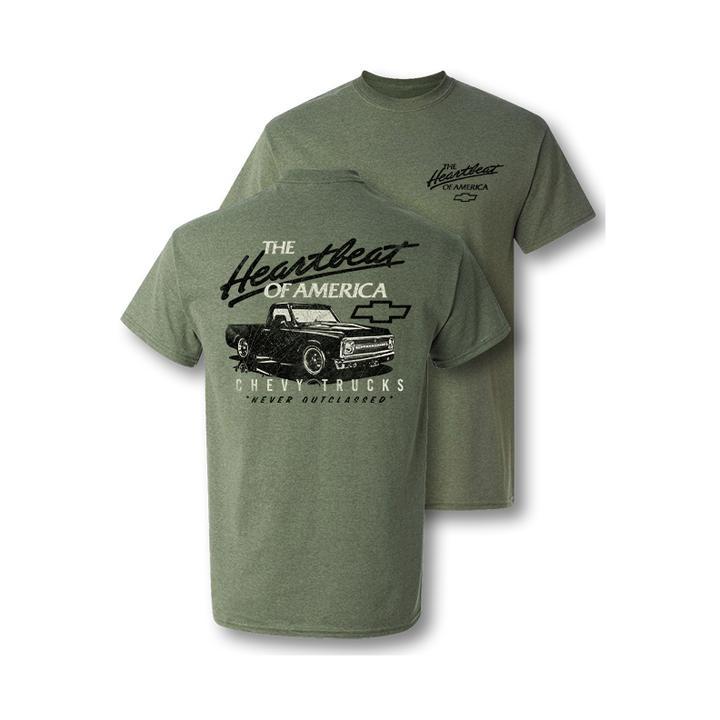 Chevy Trucks T-shirt, Outclassed Heartbeat of America Vintage Graphic T-Shirt, Cotton Casual Crewneck Shortsleeve, Soft Fabric Top