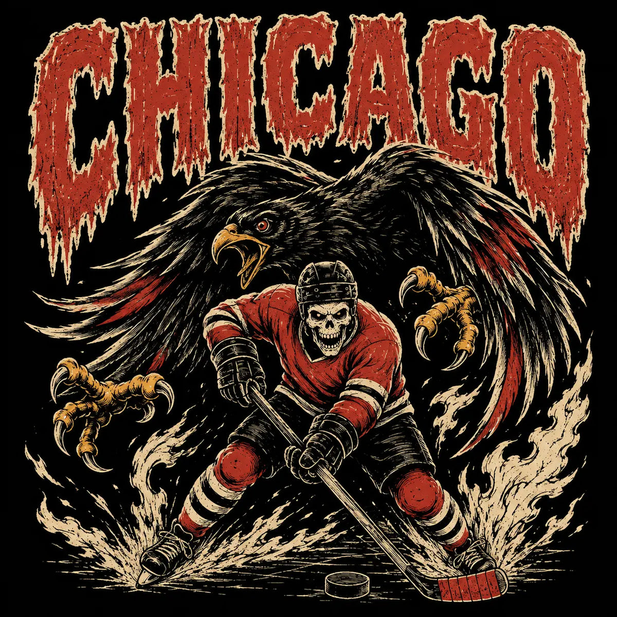 Gildan USA 32 Teams Ice Hockey Skull Vintage Sweatshirt – Classic 90s All Team Game Day Graphic Crewneck