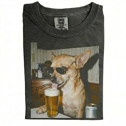 Comfort Colors 50+ Dog Breeds Available Drinking Beer Shirt – Vintage 90s Funny Edgy Dog Meme Tee, Unisex Casual Streetwear Gift