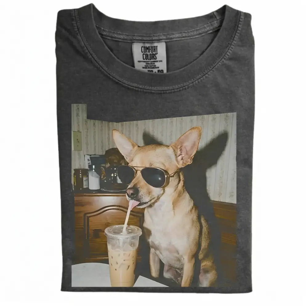 Comfort Colors 50+ Dog Breeds Available Drinking Iced Coffee Shirt – Vintage 90s Funny Edgy Dog Meme Tee, Unisex Casual Streetwear Gift