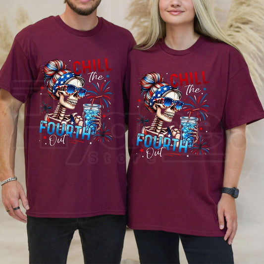 "Chill The Fourth Out" – Patriotic Skeleton Summer Graphic Top - Hiyatee