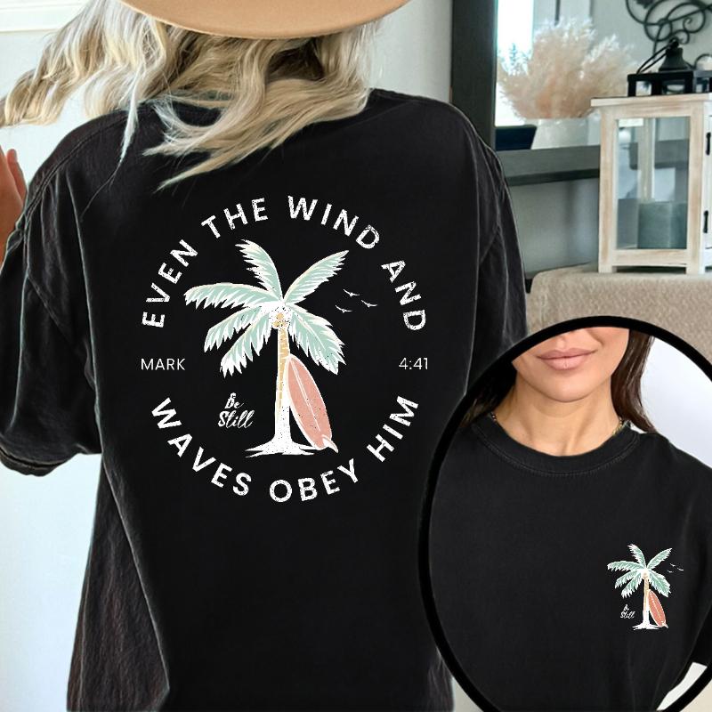 Christian Bible Verse T-Shirt – Beachy Coconut Tree Backprint Tee, Unisex Faith Shirt for Teens & Baptism Gifts - Hiyatee