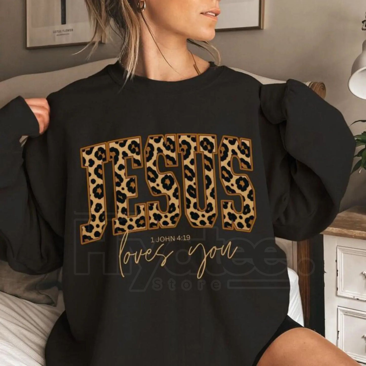 Christian Jesus Sweatshirt: Trendy Cheetah Print Bible Verse Faith Apparel - Hiyatee