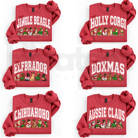 Christmas 30+ Dog Breed Sweatshirt  – Merry Dogmas Holly Xmas Pullover, Vintage Santa Dog Lover Crewneck - Hiyatee