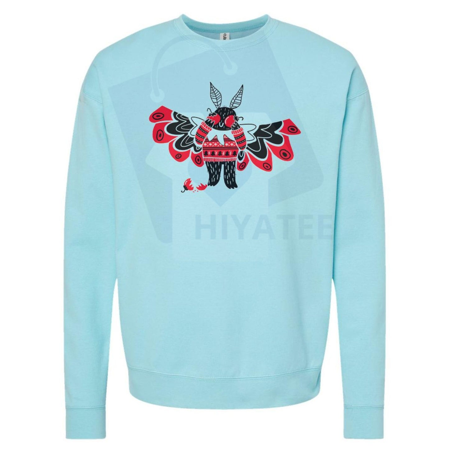 Christmas Mothman Crewneck Sweatshirt: Hand Printed Screen Printing Cotton, Unisex Red Mothman Shirt, Stylish Long Sleeve Streetwear - Hiyatee