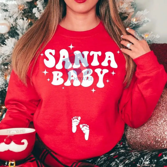 Christmas Pregnancy Announcement Sweatshirt – Santa Baby Shirt, Festive Pregnant Tee, New Mom Baby Announcement, Christmas Maternity - Hiyatee