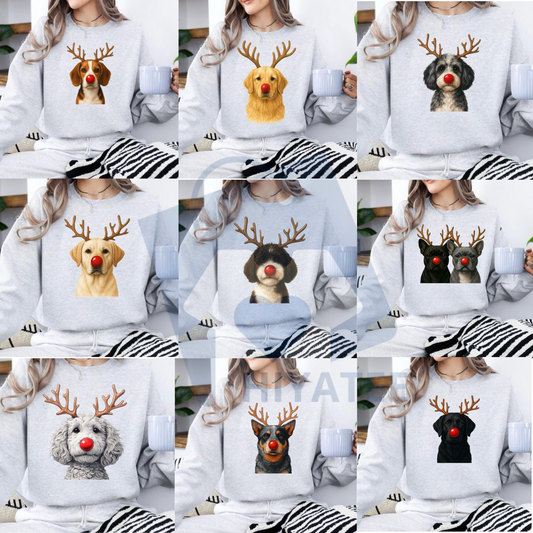Christmas Reindeer Dog Sweatshirt: Cute Holiday Pet Graphic Pullover, Festive Dog Lover Crewneck, Unisex Gift - Hiyatee
