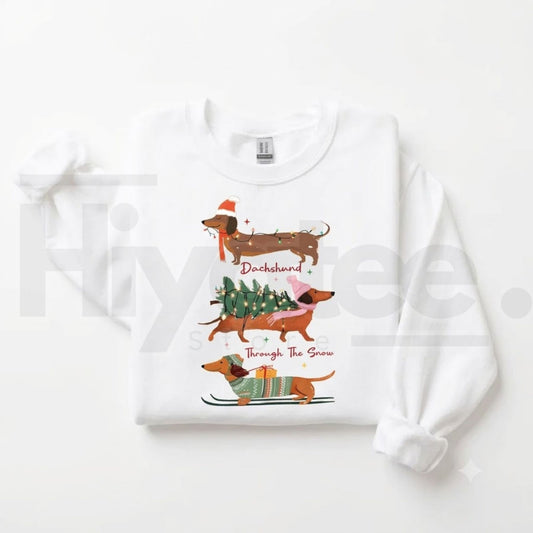 Christmas Wiener Dog Sweatshirt, Retro Dachshund Holiday Graphic Crewneck - Hiyatee