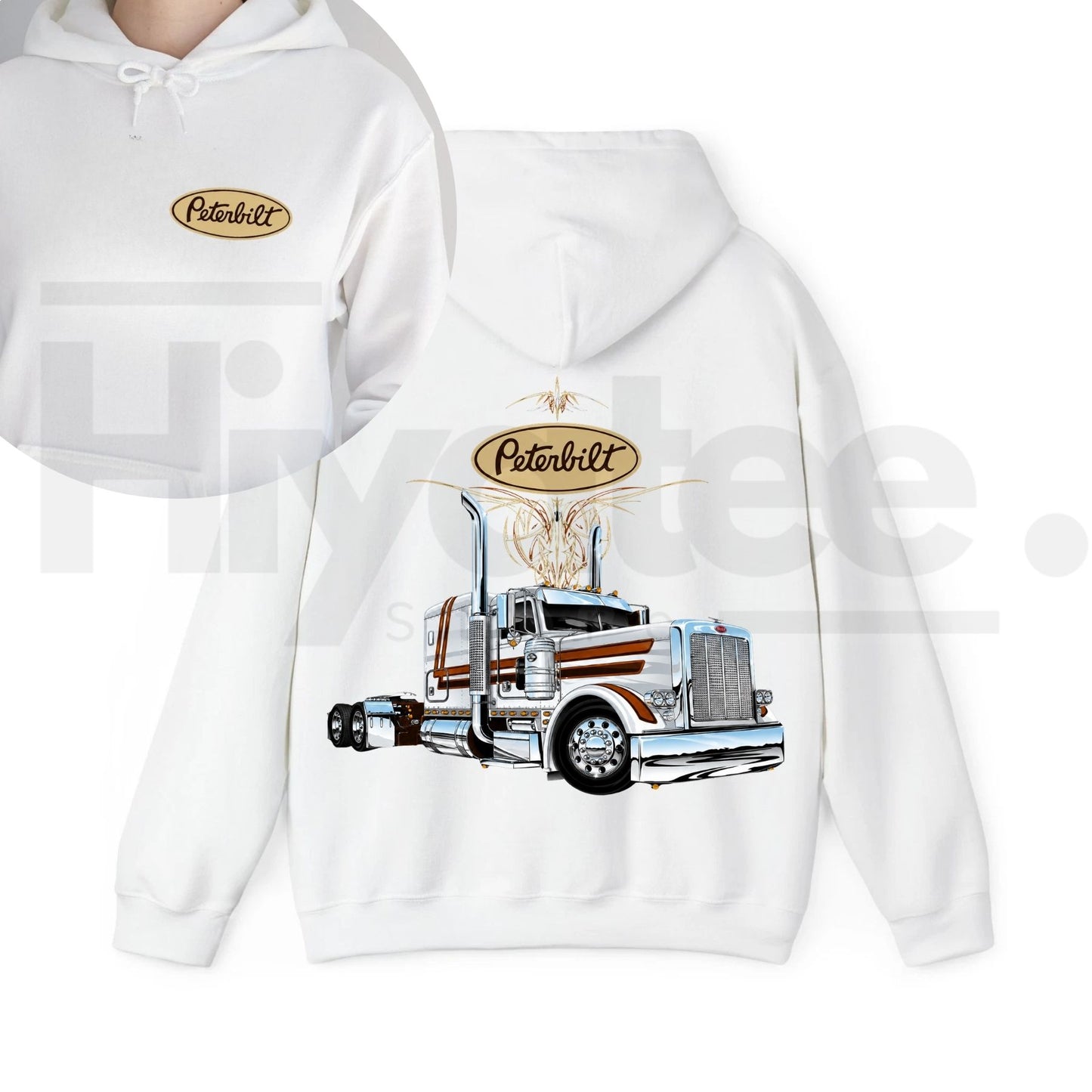 Classic Peterbilt Truck Graphic Hoodie – Vintage Semi-Truck Pullover, Heavy-Duty Apparel for Trucking Enthusiasts - Hiyatee