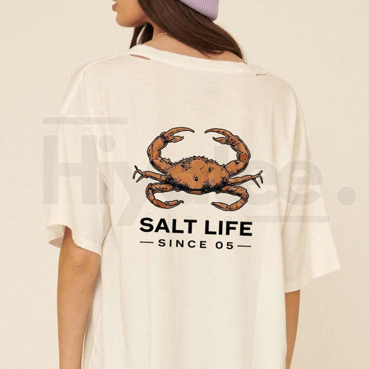 Coastal Vintage Crab T-Shirt – Retro Salt Life Slate Blue Graphic Tee - Hiyatee