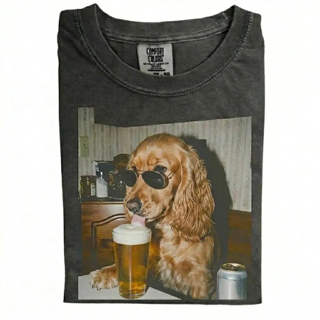 Comfort Colors 50+ Dog Breeds Available Drinking Beer Shirt – Vintage 90s Funny Edgy Dog Meme Tee, Unisex Casual Streetwear Gift