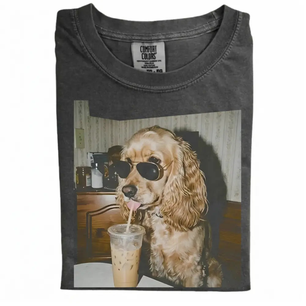 Comfort Colors 50+ Dog Breeds Available Drinking Iced Coffee Shirt – Vintage 90s Funny Edgy Dog Meme Tee, Unisex Casual Streetwear Gift
