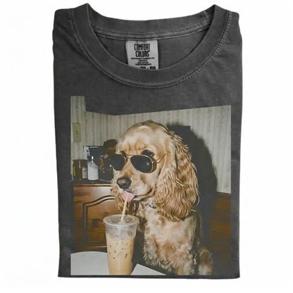 Comfort Colors 50+ Dog Breeds Available Drinking Iced Coffee Shirt – Vintage 90s Funny Edgy Dog Meme Tee, Unisex Casual Streetwear Gift