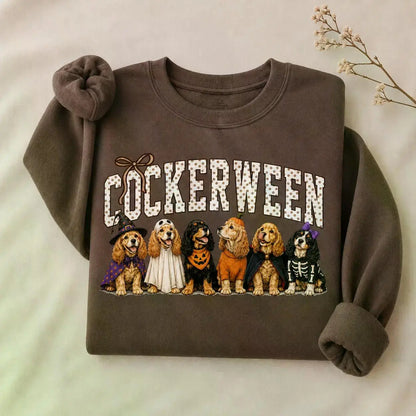 Dark Chocolate 30+ Halloween Dog Breeds Sweatshirt – Spooky Season Dog Mom Crewneck, Cozy Autumn Dog Lover Pullover