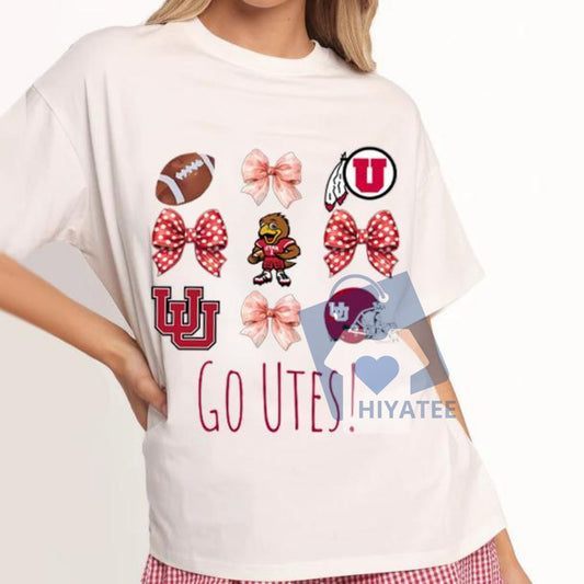 College Football League T-Shirt – White Slogan Graphic Tee for Women, Casual Summer Sportswear, Lucky Gift Idea-Hiyatee