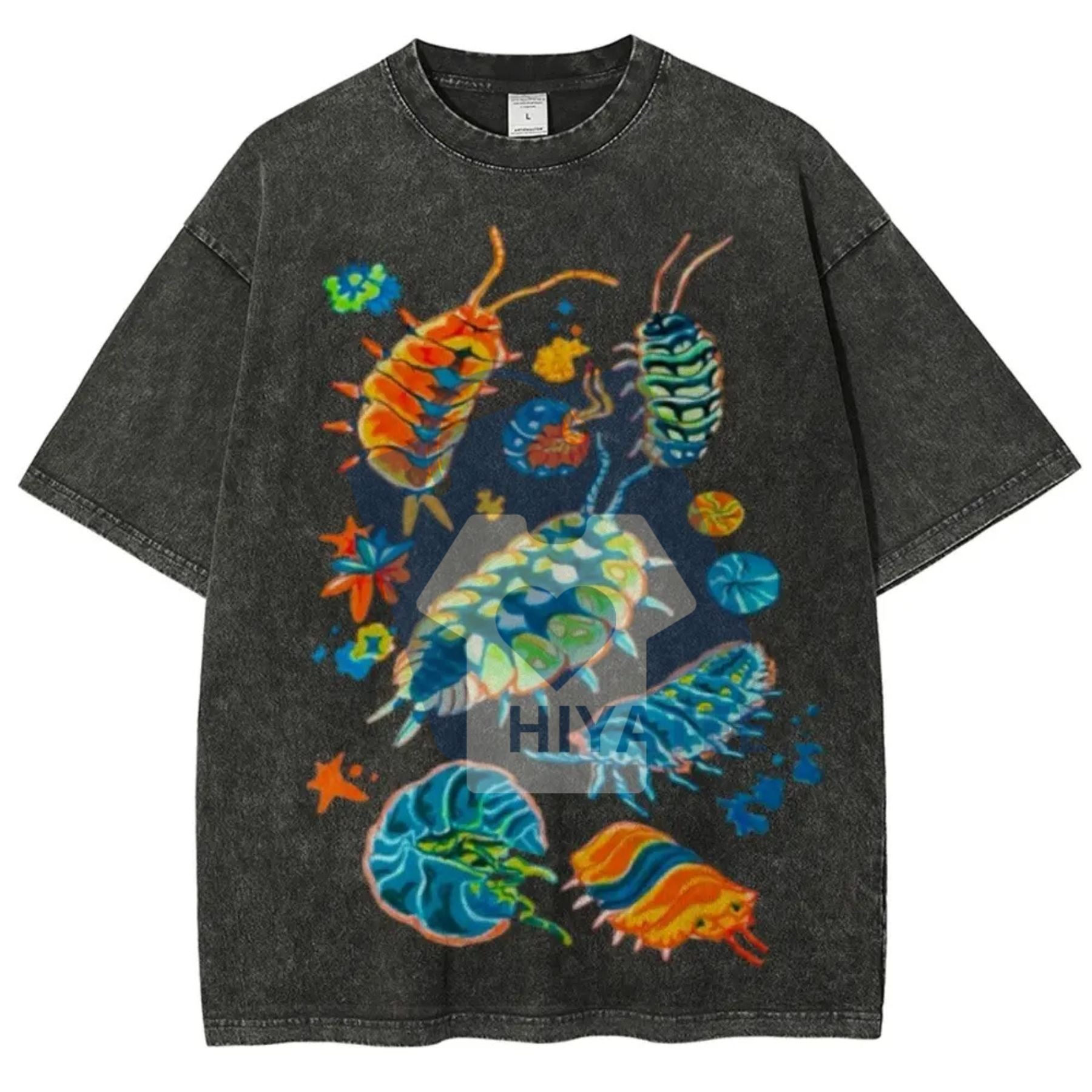 Colorful Insects Washed Shirt – Vintage Unisex Graphic Tee, Full Color Fashion - Hiyatee