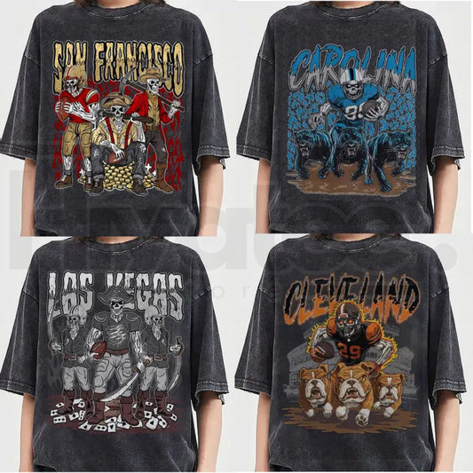 Comfort Color All 32 Teams Football Skull Vintage Shirt Pepper Classic Tee - Hiyatee