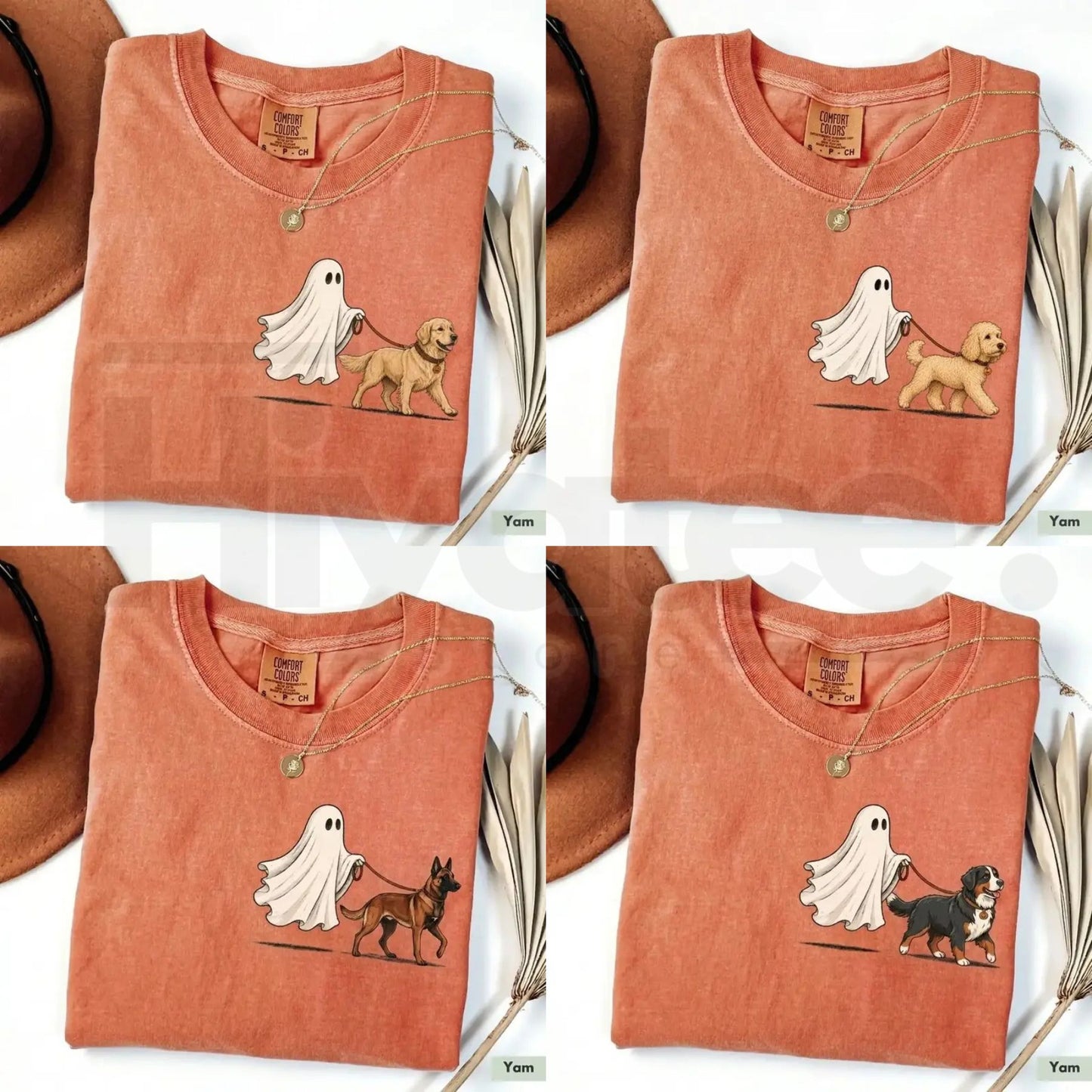 Comfort Color Ghost Walking Dog Halloween Shirt Cute Personalized Pet Tee - Hiyatee