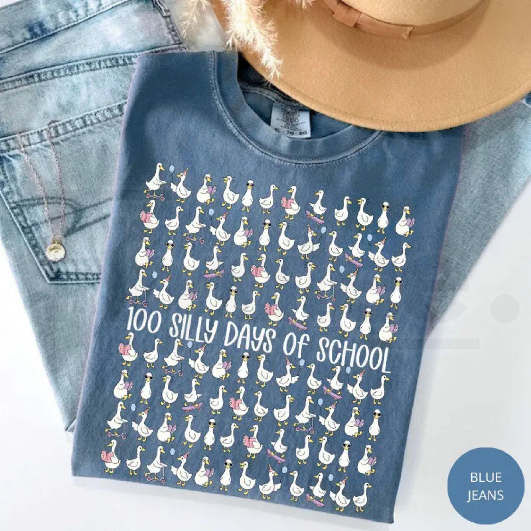 Comfort Colors® 100 Days of School Goose Teacher Shirt – Cute Classroom Graphic Tee, Funny 100th Day Activities Top - Hiyatee