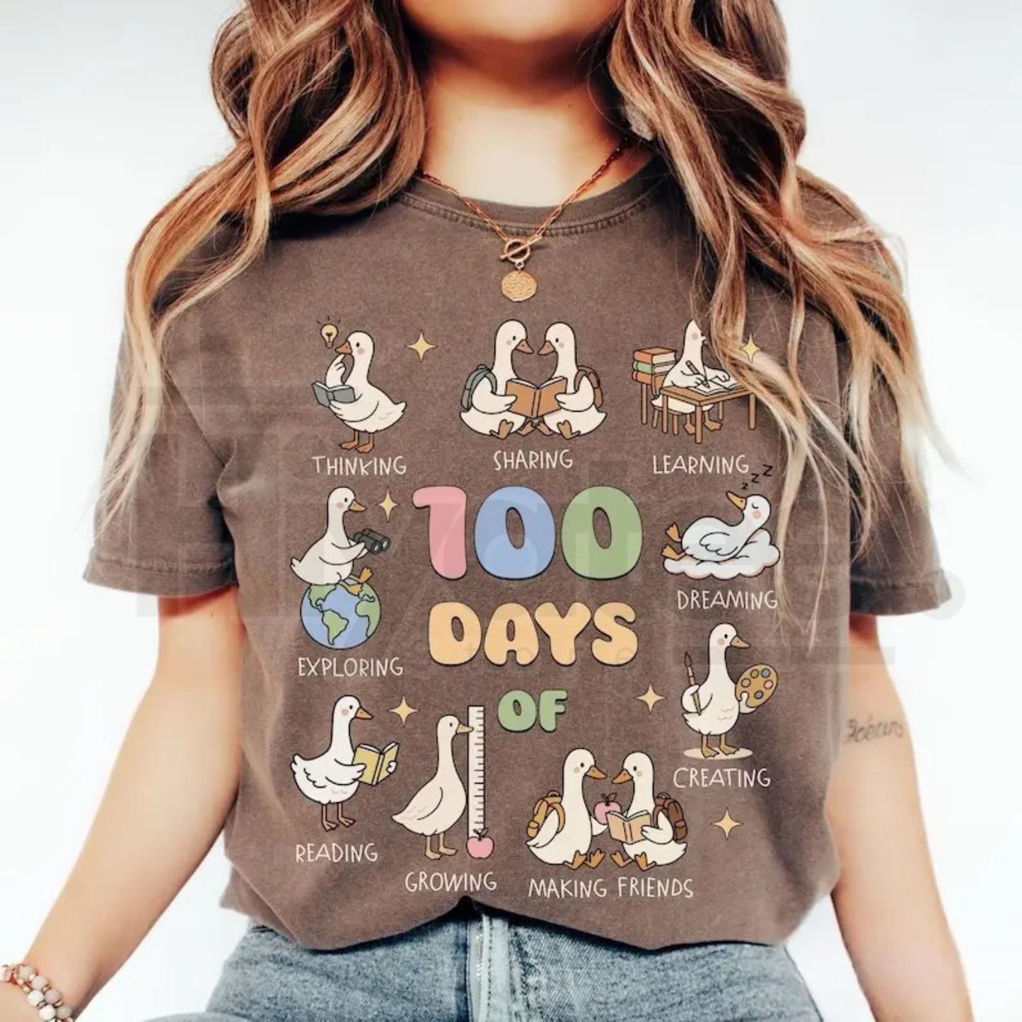 Comfort Colors® 100 Days of School Goose Teacher T-Shirt – Cute Classroom Tee, Funny 100th Day Activities Top - Hiyatee