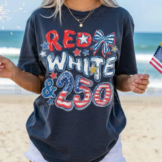 Comfort Colors® 250th Anniversary Shirt – Red White and 250 Preppy Patriotic Tee - Hiyatee