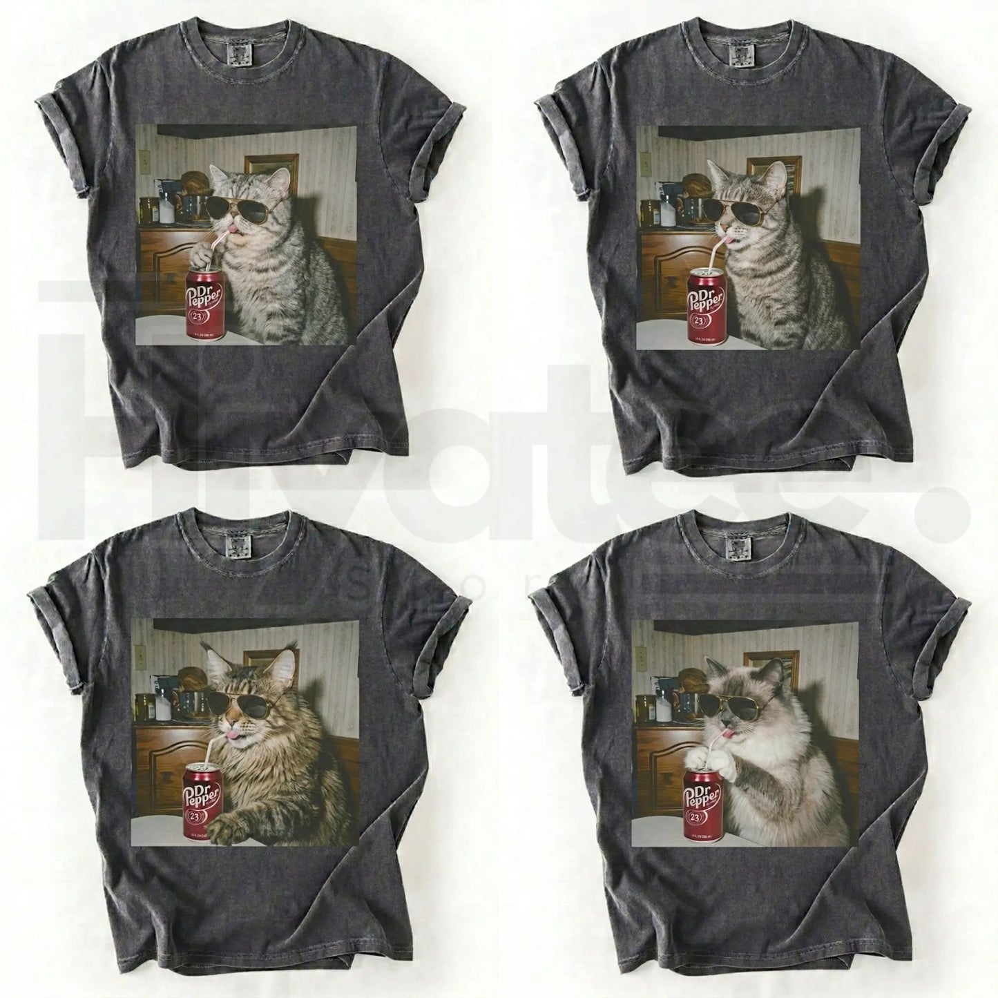 Comfort Colors 50+ Cat Breeds Drinking Soda Shirt – Vintage 90s Funny Edgy Cat Meme Tee - Hiyatee