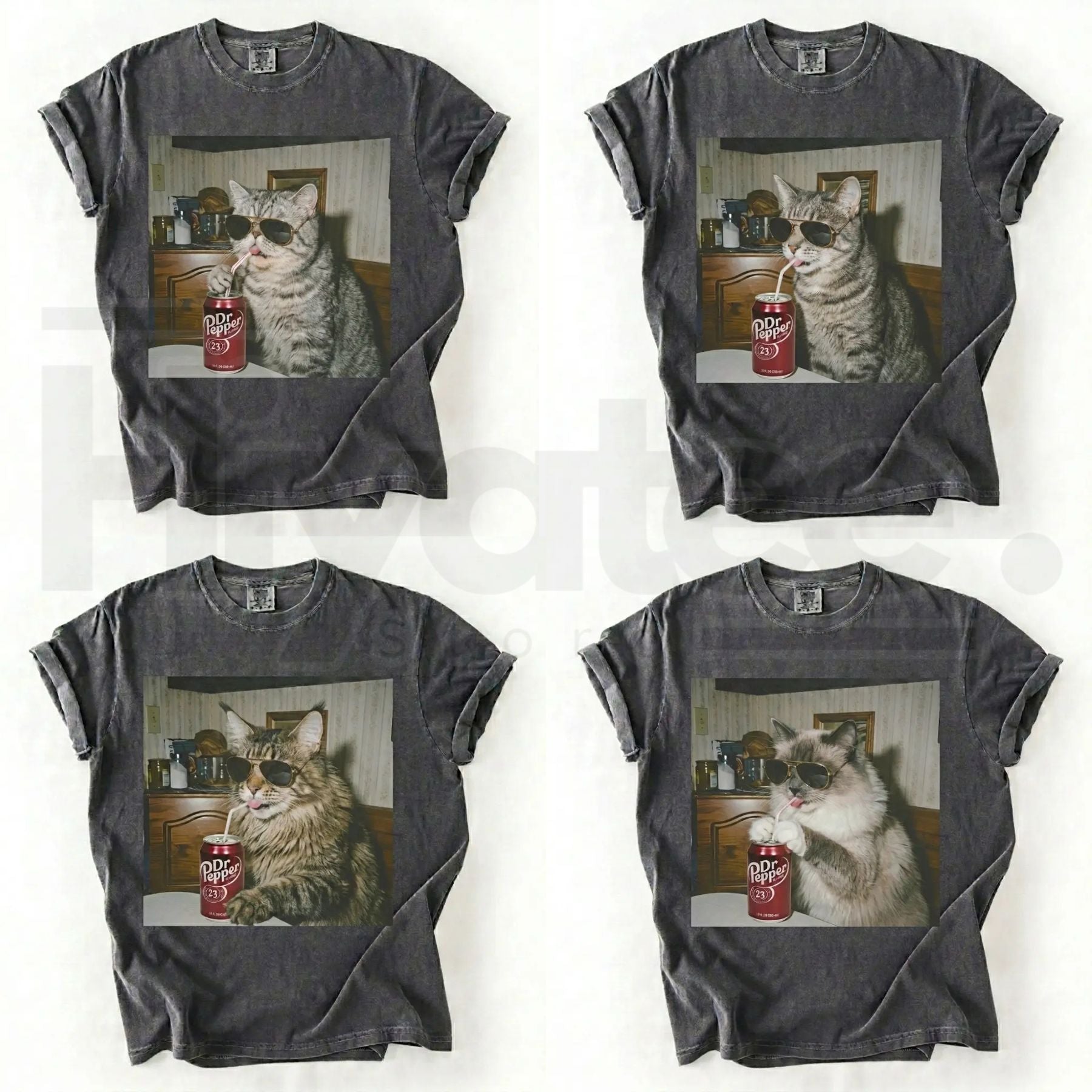 Comfort Colors 50+ Cat Breeds Drinking Soda Shirt – Vintage 90s Funny Edgy Cat Meme Tee - Hiyatee