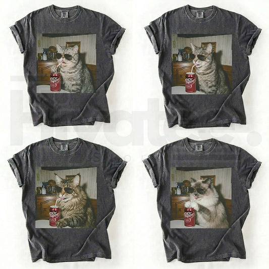 Comfort Colors 50+ Cat Breeds Drinking Soda Shirt – Vintage 90s Funny Edgy Cat Meme Tee - Hiyatee