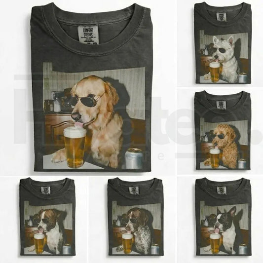 Comfort Colors 50+ Dog Breeds Available Drinking Beer Shirt – Vintage 90s Funny Edgy Dog Meme Tee, Unisex Casual Streetwear Gift - Hiyatee