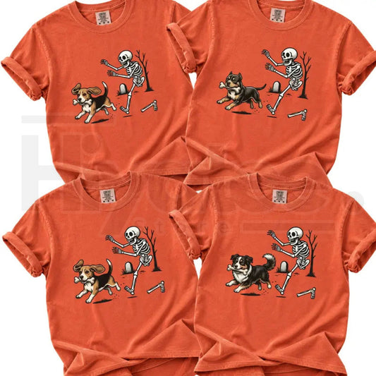 Comfort Colors 50+ Dog Breeds Halloween Skeleton Tee - Hiyatee