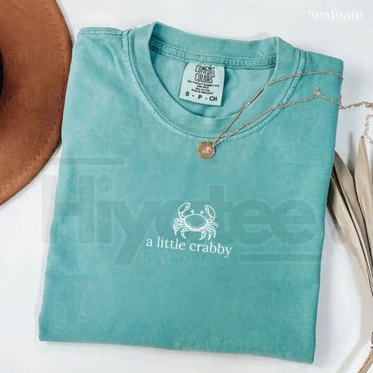 Comfort Colors® A Little Crabby Shirt – Minimalist Beach T-Shirt, Funny Coastal Summer Aesthetic Tee - Hiyatee