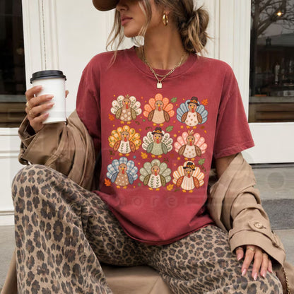 Comfort Colors Boho Turkey Thanksgiving Preppy Fall Tee - Hiyatee