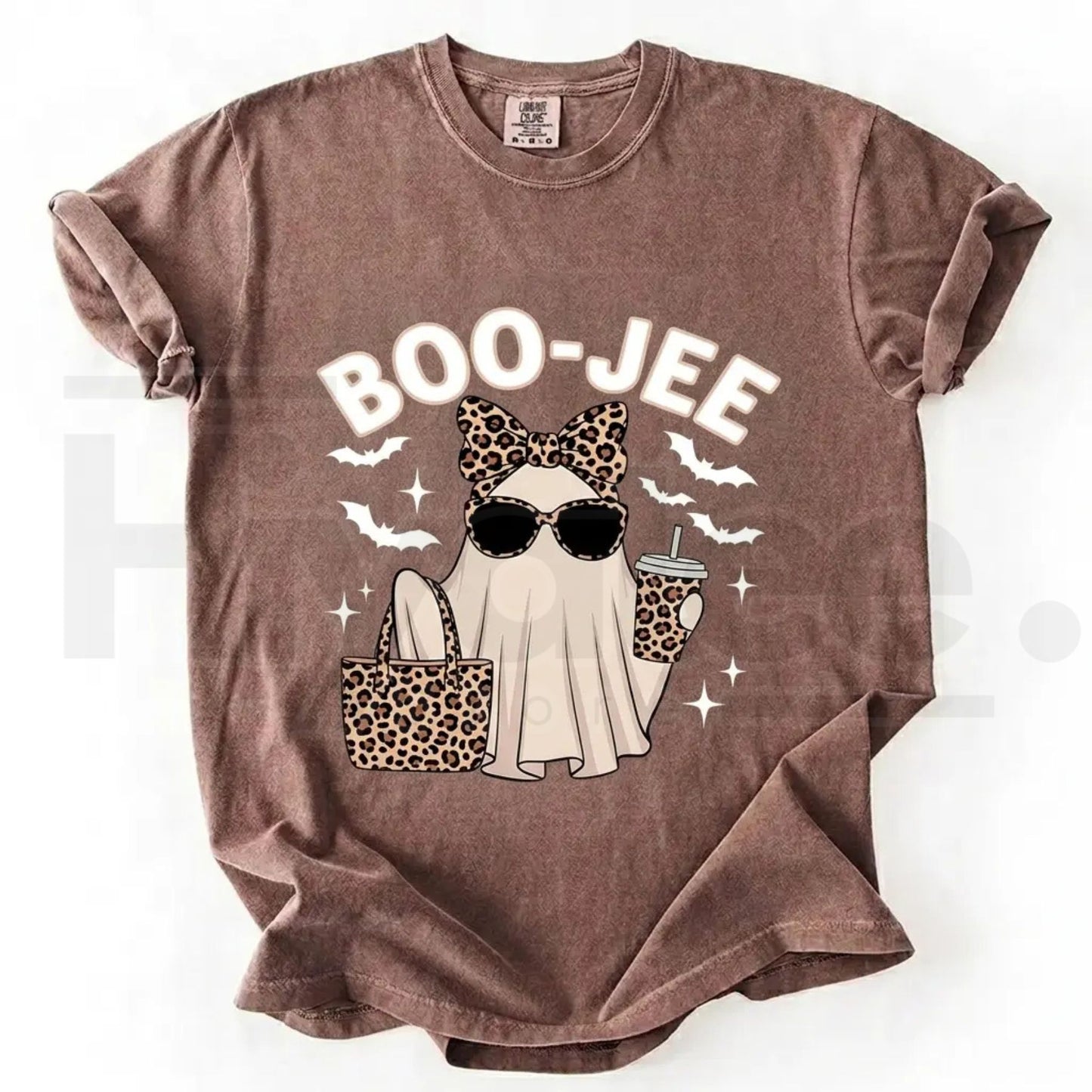 Comfort Colors Boo-Jee Ghost Shirt Leopard Print Coffee Tee - Hiyatee