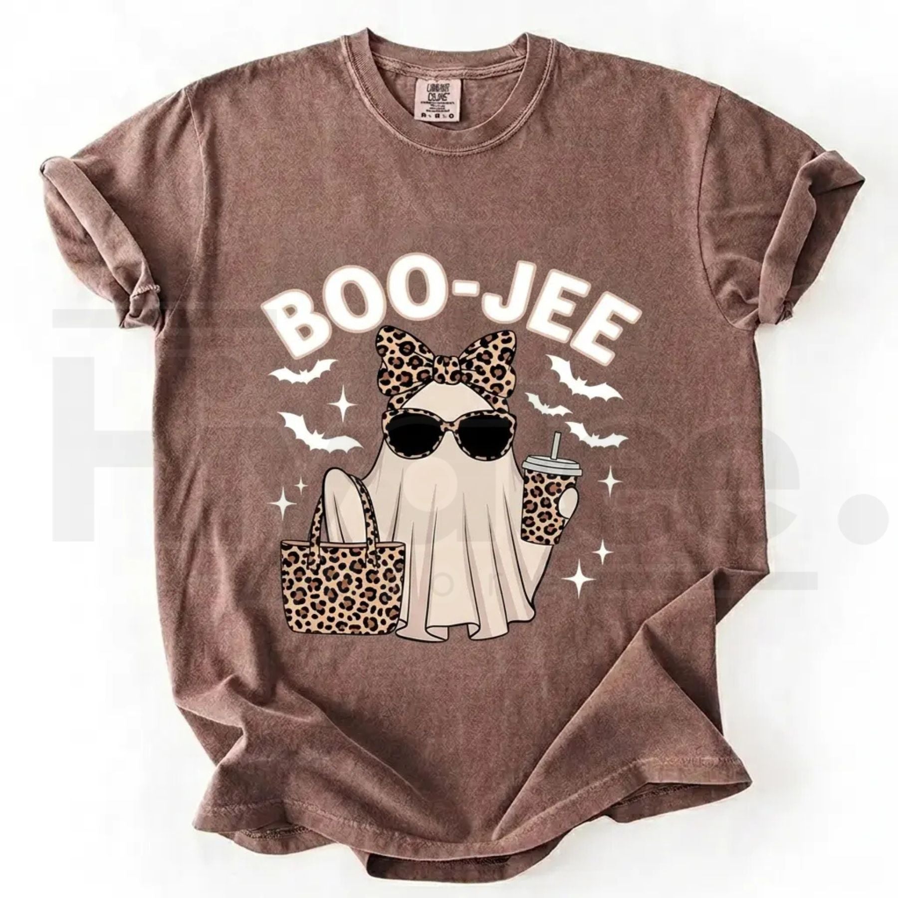 Comfort Colors Boo-Jee Ghost Shirt Leopard Print Coffee Tee - Hiyatee
