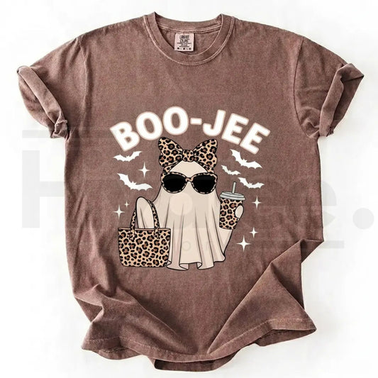Comfort Colors Boo-Jee Ghost Shirt Leopard Print Coffee Tee - Hiyatee