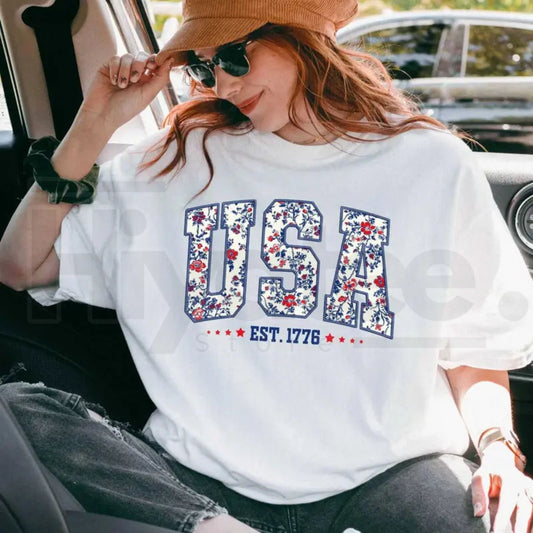 Comfort Colors® Botanical USA Flag Shirt – Floral Patriotic 4th of July Tee - Hiyatee