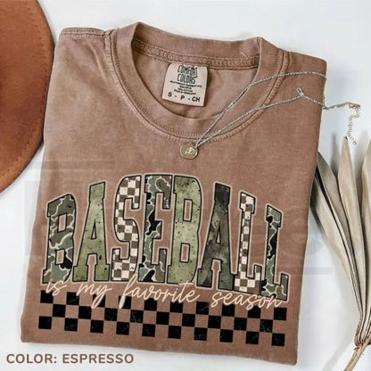 Comfort Colors® Camo Baseball Mama Vintage T-Shirt – Coquette Bow Military Camouflage Sports Tee, Game Day Baseball Mom Shirt - Hiyatee