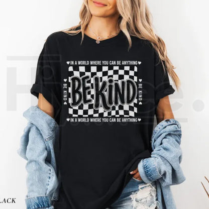 Comfort Colors Checkered Be Kind Shirt Retro Motivational Teacher Tee - Hiyatee