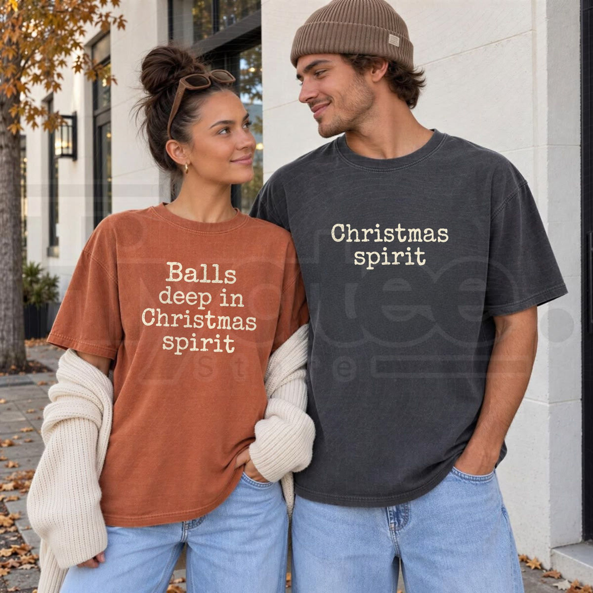 Comfort Colors Chest Nuts Funny Matching Christmas Couples T-Shirt - Hiyatee