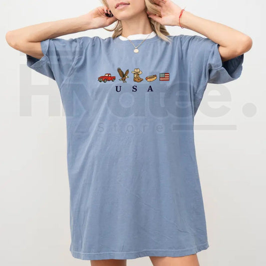 Comfort Colors® ChicCotton USA Icons Shirt – American Flag Western Graphic Tee - Hiyatee