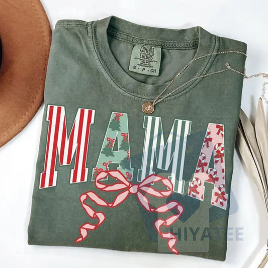 Comfort Colors Christmas Mama T-Shirt – Trendy Holiday Mom Tee, Cozy Xmas Mama Crewneck Gift - Hiyatee