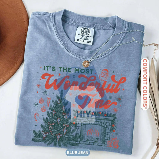 Comfort Colors Christmas Time Shirt – 'It's The Most Wonderful Time' Tee, Vintage Christmas Shirt, Retro Holiday T-shirt - Hiyatee