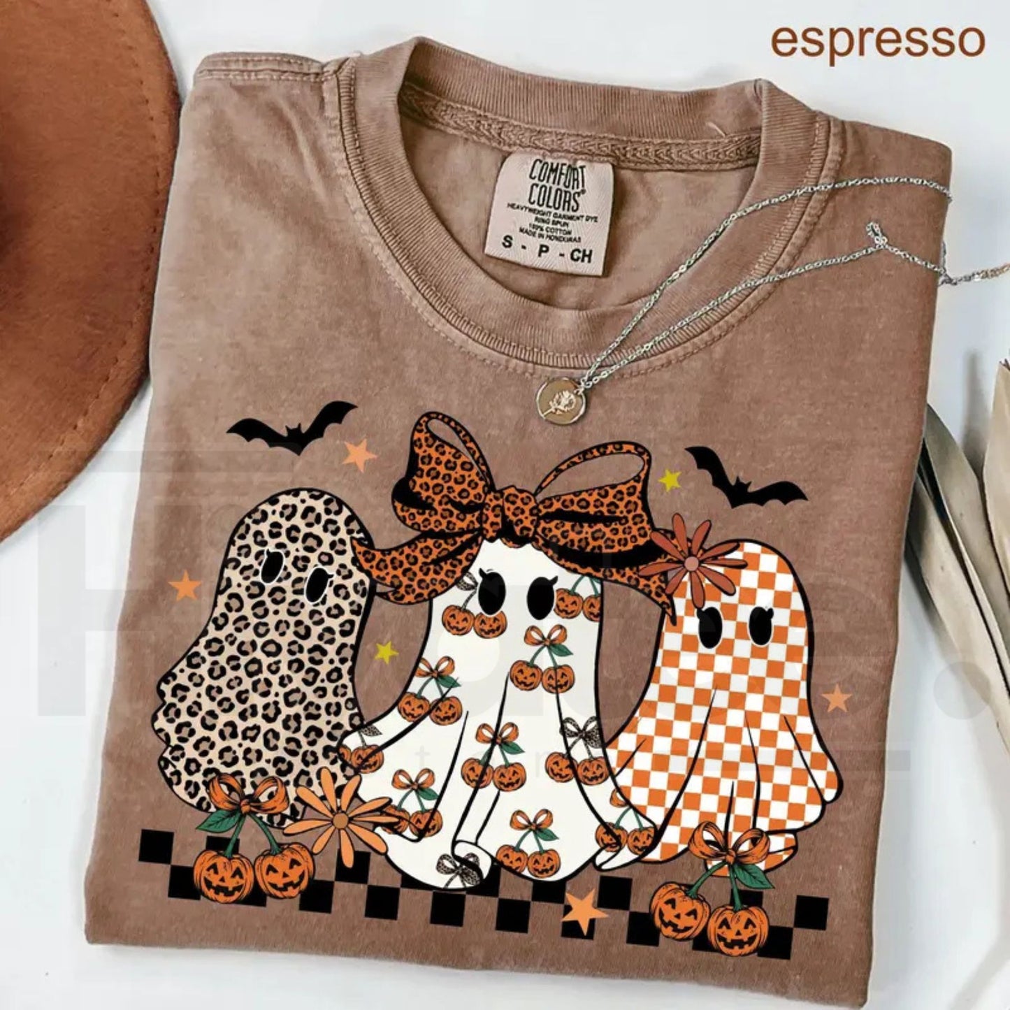 Comfort Colors Coquette Leopard Checkered Ghost Shirt Cute Spooky Season Tee - Hiyatee