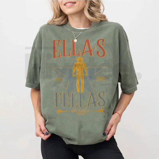 Comfort Colors® "Ella's Fellas" T-Shirt – Custom Wedding or Bachelorette Party Shirt, Vintage Western Cowboy Graphic Tee, Minimalist Groomsman Gift-Hiyatee