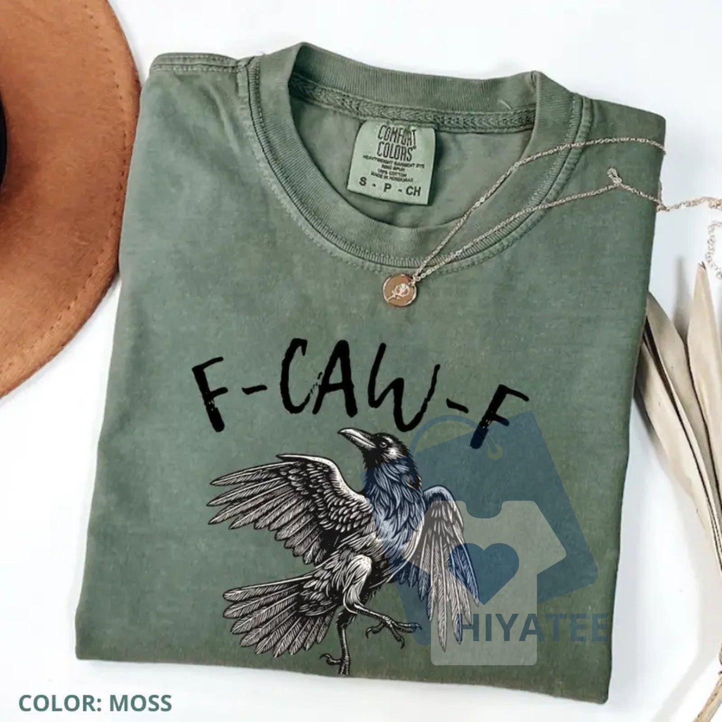 Comfort Colors F-Caw-F T-Shirt – Funny Raven Crow Halloween & Fall Shirt, Women's Print Short Sleeve Tee - Hiyatee