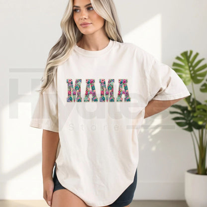 Comfort Colors® Faux Embroidery Mama T-Shirt – Trendy Vintage Mother's Day Gift, Minimalist Boutique Graphic Tee - Hiyatee