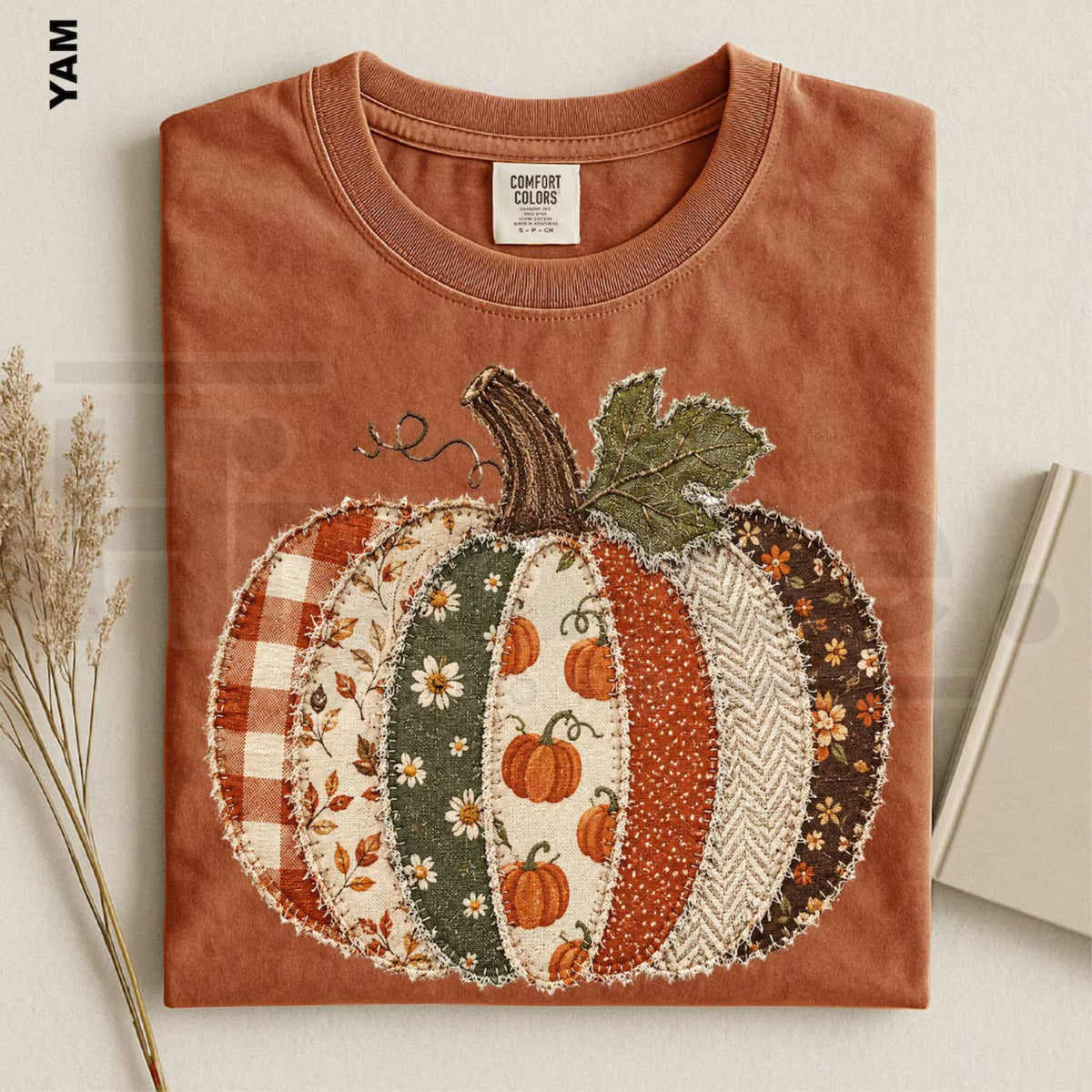 Comfort Colors Faux Patchwork Fall Pumpkin Thanksgiving Tee - Hiyatee
