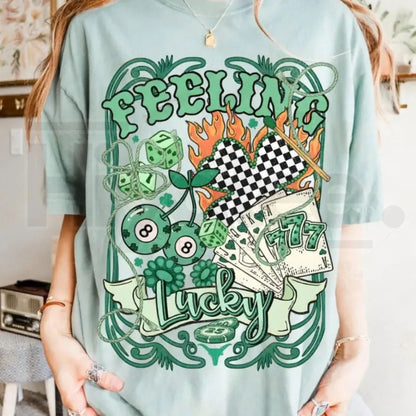Comfort Colors® Feeling Lucky Vintage T-Shirt – Retro Western Casino Collage, Cowboy Rodeo St. Patrick’s Day Shirt - Hiyatee