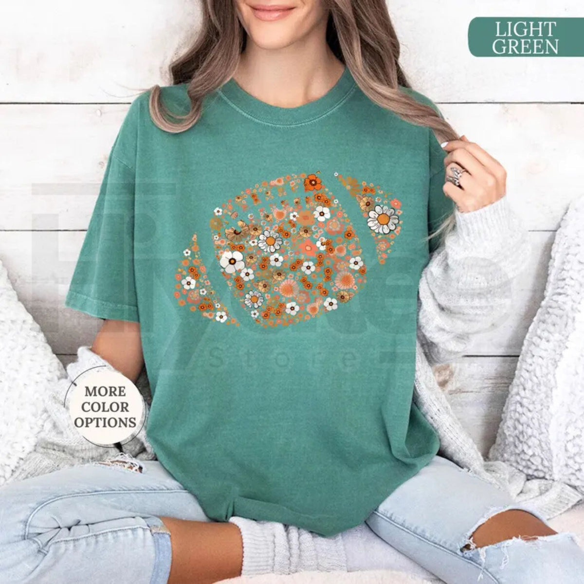 Comfort Colors Floral Football Shirt Game Day Touchdown Tee - Hiyatee